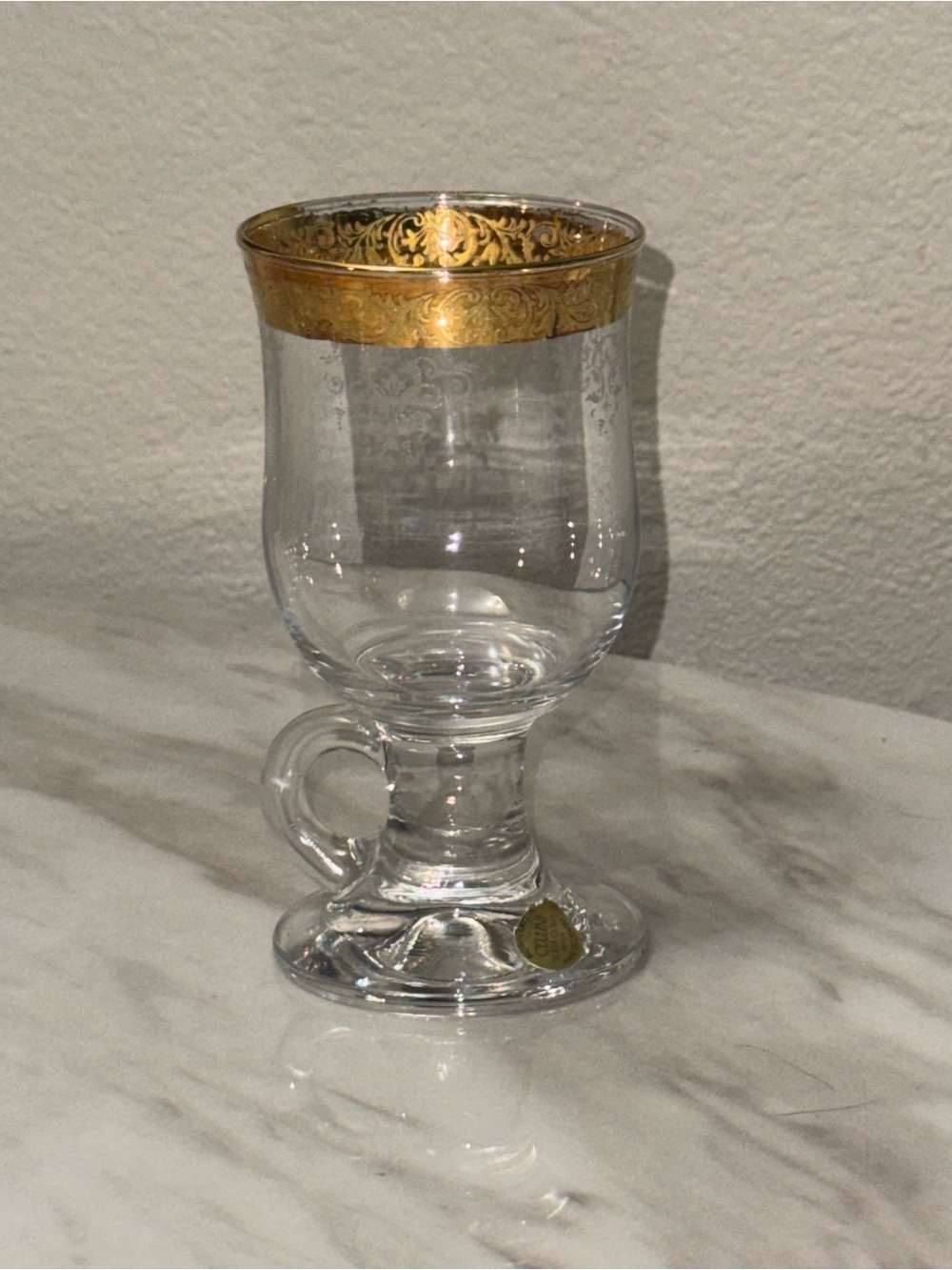 Cellini Blown Glass Irish Coffee Mugs-24K Gold Rim-Made in Italy